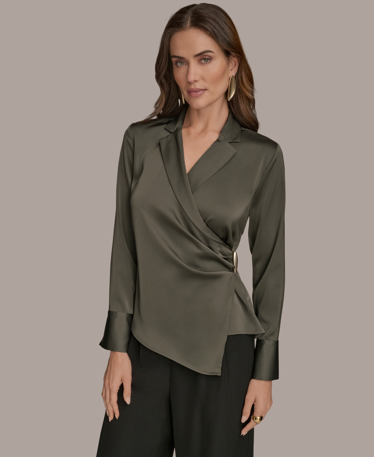 Women's Long-Sleeve Collared Blouse - Dark Mineral