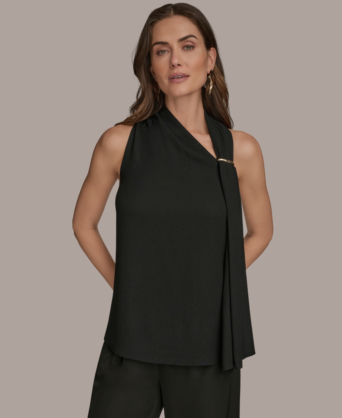 Women's Sleeveless Scarf-Tie Top - Black