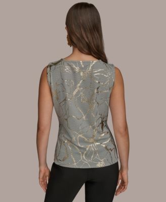 Women's Sleeveless Cowlneck Foil-Print Top