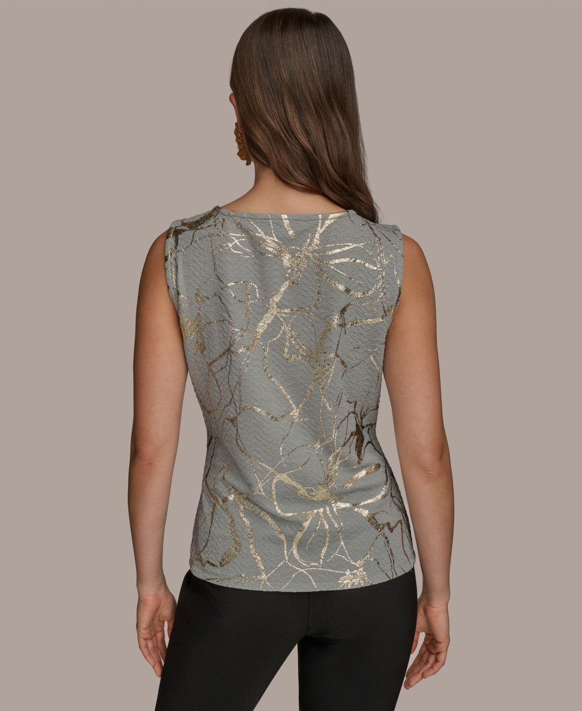 Donna Karan New York Foiled Sleeveless Cowl Neck Top In Gray