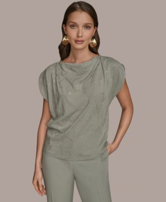 Women's Short-Sleeve Embroidered Sequined Top