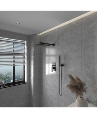 Luxurious Single Handle 2-Spray 10 in. Wall Mount Square Shower Head with Hand Shower Faucet