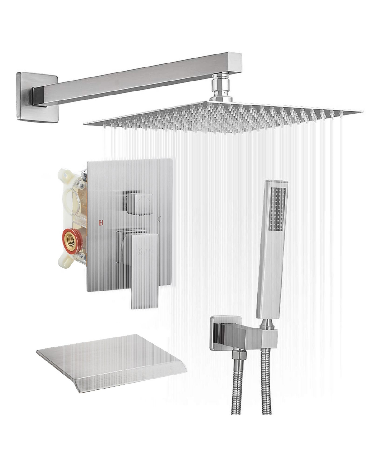 3-Spray Patterns With 2.5 Gpm 10 in. Showerhead Wall Mounted Dual Shower Heads With Valve in Brushed Nickel - Matte black