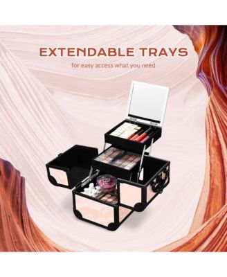 Rolling Nail Table w/ Makeup Case Cosmetic Organizer Aluminum Pink