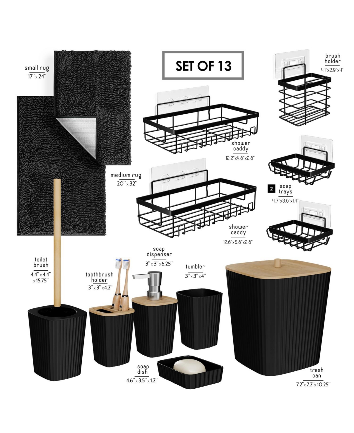 Complete Bathroom Decor & Accessory Set with Bath Rugs Shower Caddy