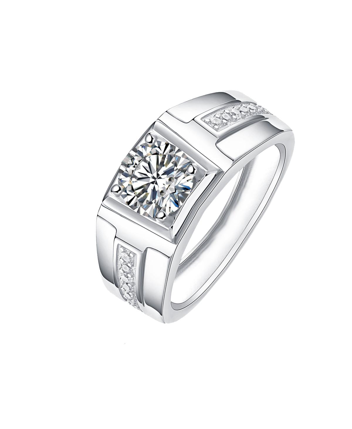 Men's Clear Cubic Zirconia with Side Cz Accents Geometric Adjustable Band Ring - Gold