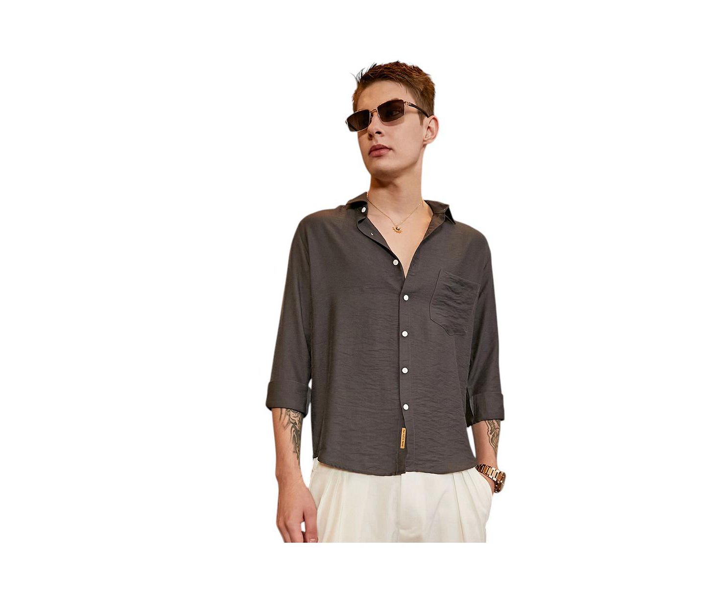 Мужская рубашка Cahoot Campus Sutra Charcoal Grey Breezy Wrinked Relaxed, цвет: Серый — фото 1