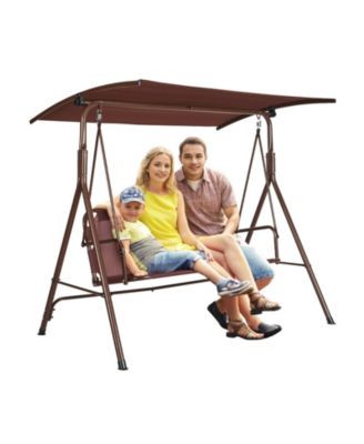 3 Person Outdoor Patio Swing Chair with Adjustable Canopy and Armrests for Backyard