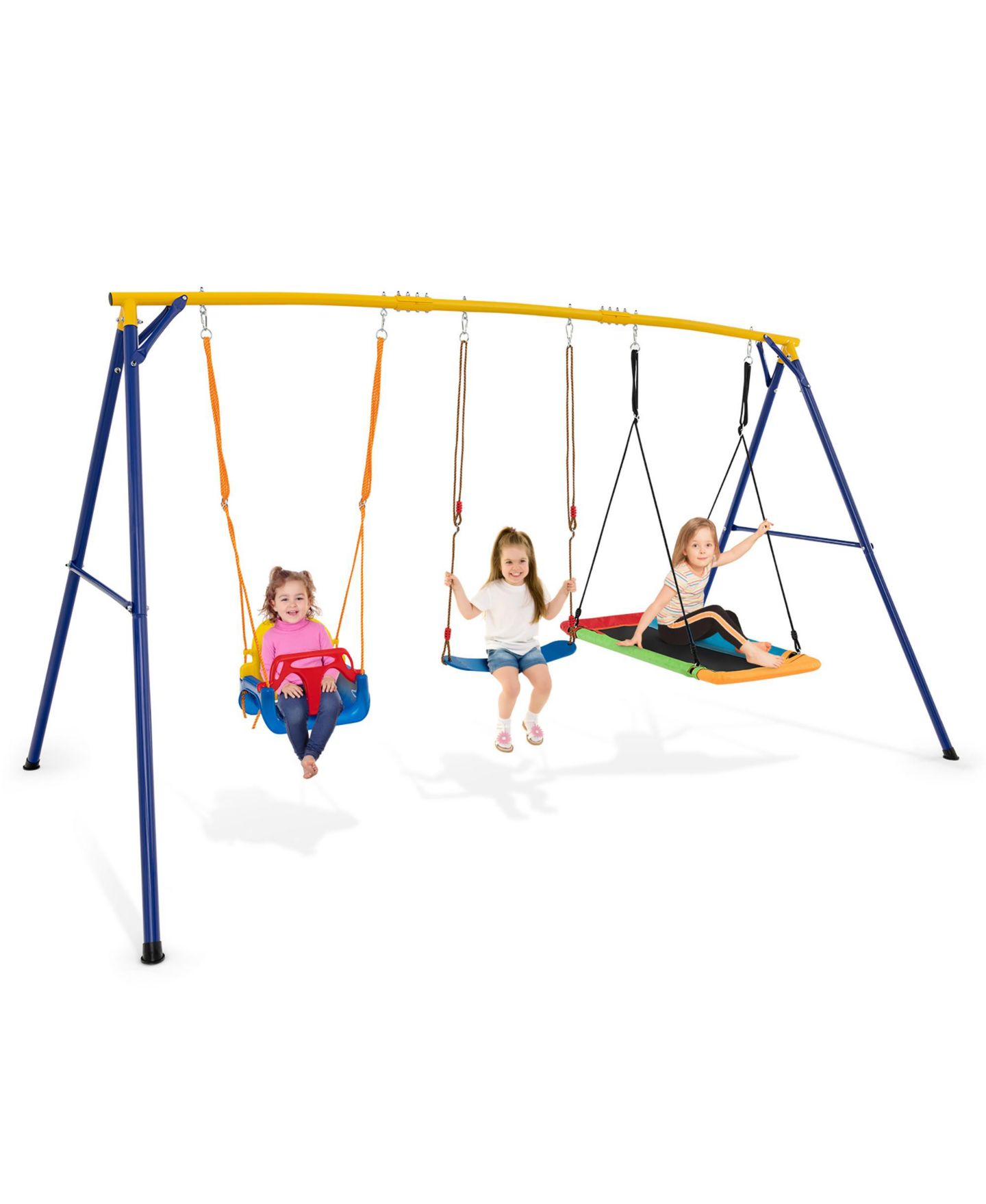 Детские игрушки Gymax 3-in-1 Kids Carbon Steel Adjustable Swing Set, 660 Lbs, Ages 3-10, цвет: Жёлтый синий — фото 10