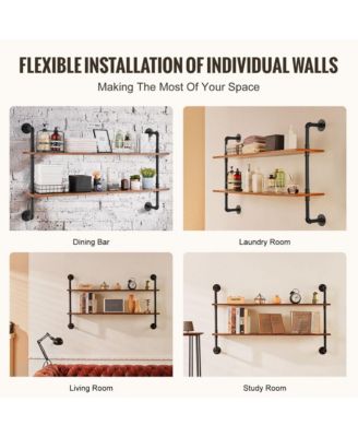2 Tier Industrial Pipe Wall-Mount Shelf for Kitchen Bedroom and Living Room