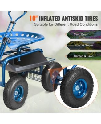 Garden Scooter Cart with Wheels Swivel Seat Tool Tray and Handle for Outdoor Tasks