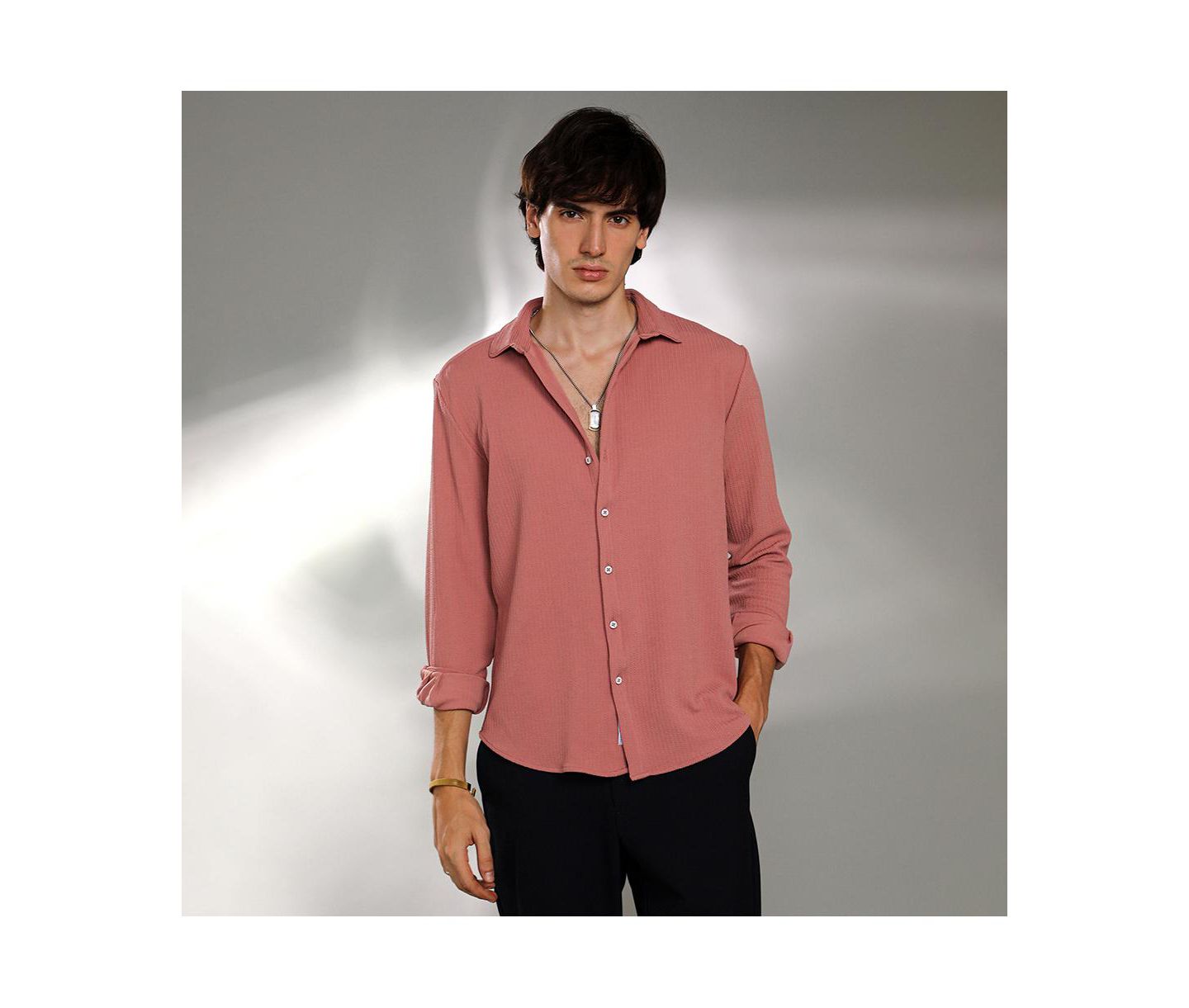 Мужская рубашка Cahoot Campus Sutra Salmon Pink Stripe-Creased, цвет: Розовый — фото 5