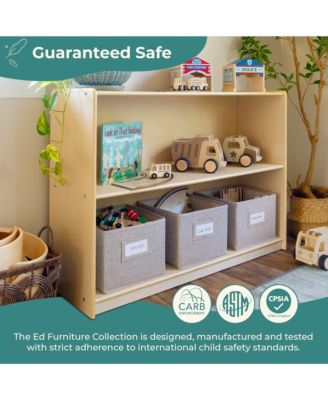 EdQ 2-Shelf Open Storage 30" - White: Kids' Low Wooden Bookshelf, Classroom and Playroom Furniture with Book and Toy Bins