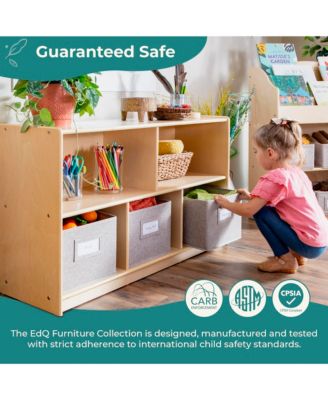 EdQ 2-Shelf 5-Compartment Storage 24" - White: Wooden Classroom and Playroom Bookshelf with Bins for Kids Toys and Books