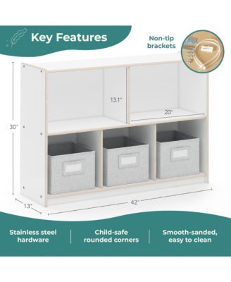 EdQ 2-Shelf 5-Compartment Storage 30" - Natural: Kids' Wooden Classroom Bookshelf, Art and Craft Supply Furniture with Bins
