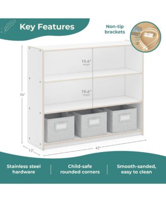 EdQ 3-Shelf Open Storage 36" - Natural: Children's Wooden Home and Classroom Toy and Book Organizer with Shelves and Bins