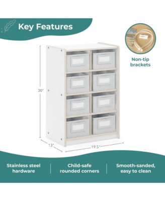 EdQ 8 Cubby Toy Storage Organizer 30" - Natural: Wooden Cube Bookshelf, Kids' Playroom and Bedroom Toy Organizer with Bins