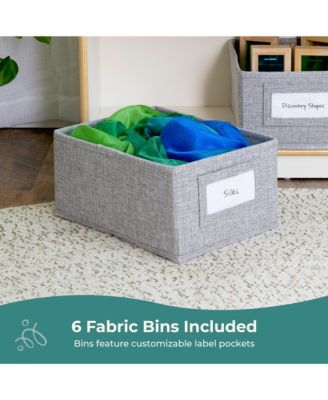 EdQ Book and Bin Browser - Natural: Children's Tall Wooden Bookshelf to Display and Organize Kids' Books in Playroom