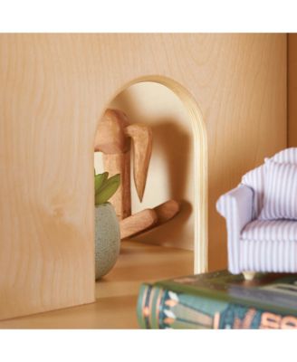 EdQ Dollhouse Bookshelf - Natural: Wood Kids' Pretend Play Furniture for Playroom and Classroom with Bins for Toys and Dolls