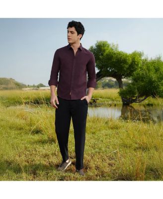 Men's Wine Red Solid Cotton Shirt