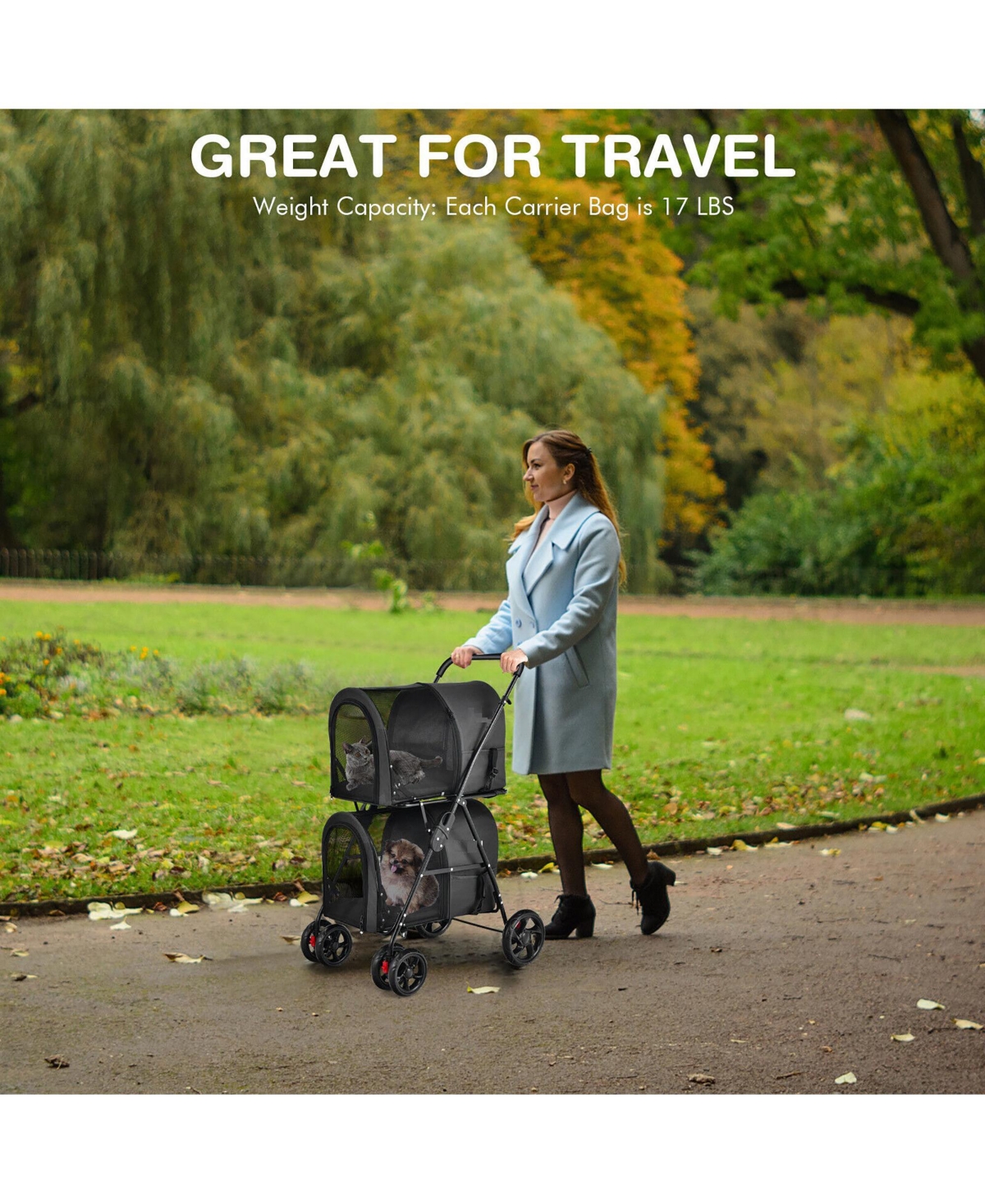Gymax 4-in-1 Double Pet Stroller w/ Detachable Carrier Travel Carriage for Cats