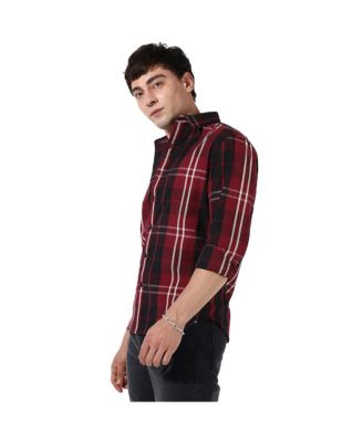 Men's Plaid Red Cotton Shirt