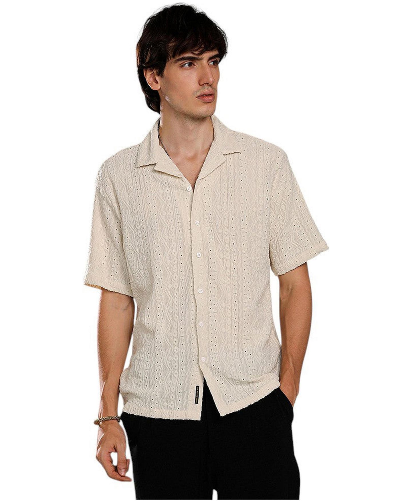 Мужская рубашка Cahoot Campus Sutra Off-White Aztec-Textured, цвет: Белый — фото 1
