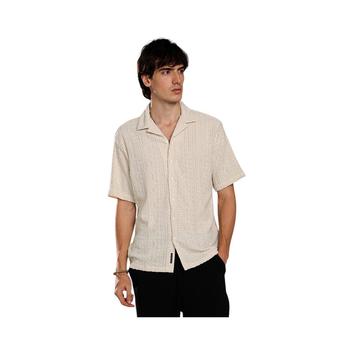 Men's Off-White Aztec-Textured Shirt - White