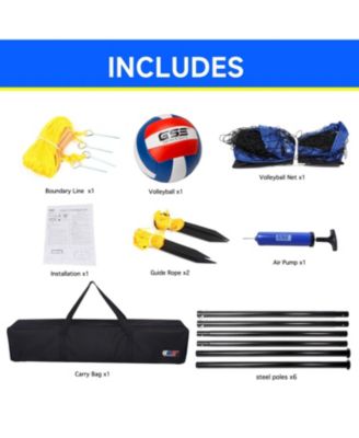 Volleyball Net Set with Volleyball, Aluminum Poles, Winch System, Pump, and Carrying Bag (Recreational)