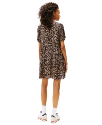 Women's Leopard-Print Tie-Front Mini Dress