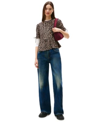 Women's Leopard-Print Tie-Sleeve Blouse