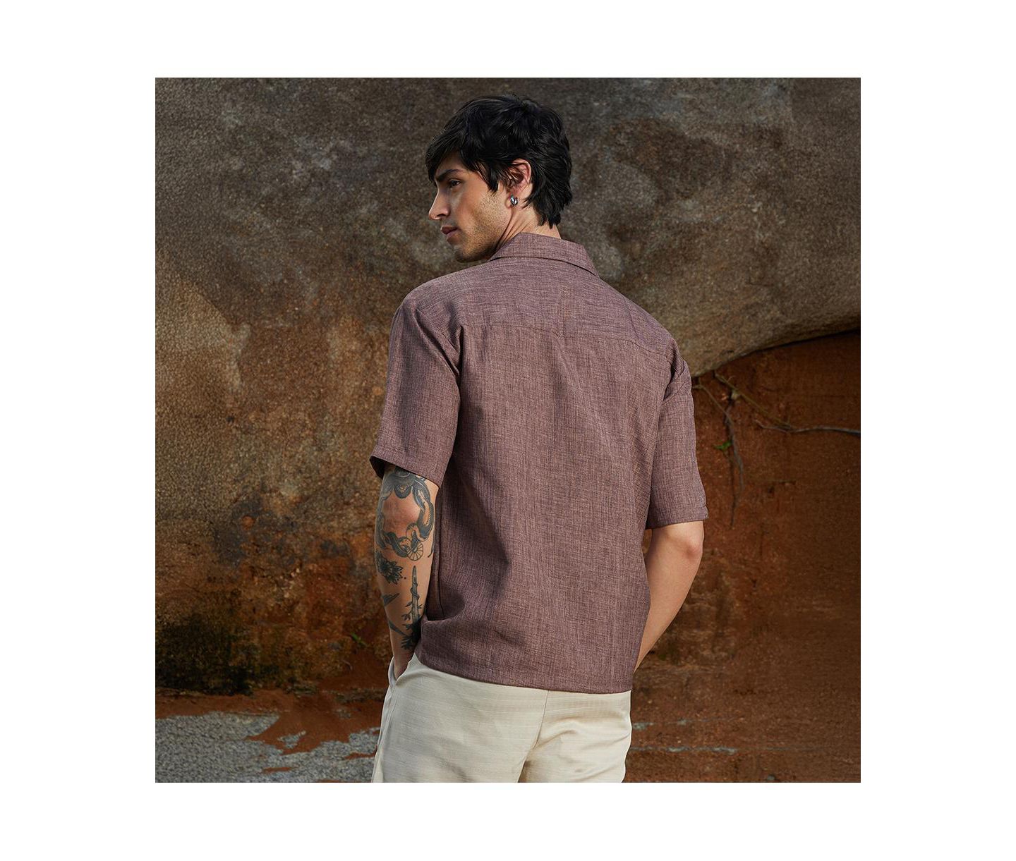 Мужская рубашка Cahoot Campus Sutra Brown Stone Heathered Korean Oversized, цвет: Коричневый — фото 2