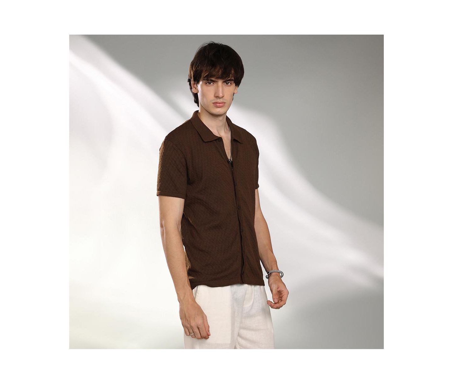 Мужская рубашка Cahoot Campus Sutra Taupe Brown Rhombus-Textured Knit, цвет: Коричневый — фото 4