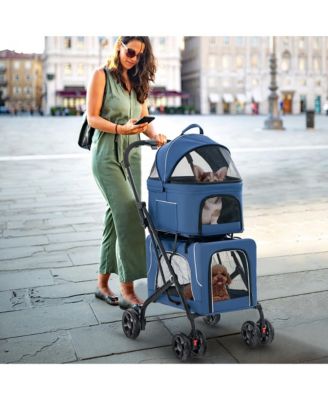 Double Pet Stroller for 2 Dogs or Cats w/ 2 Detachable Carriers Safety Belt