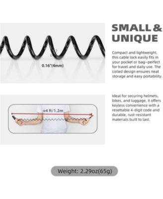 Small Combo Bike Lock Cable, Retractable Combination Cable Lock with Code, for Travel Safe Luggage, Suitcase, Scooter Ebike Bicycle Motorcycle Helmet Anti Theft, Outdoor Ski Snowboard