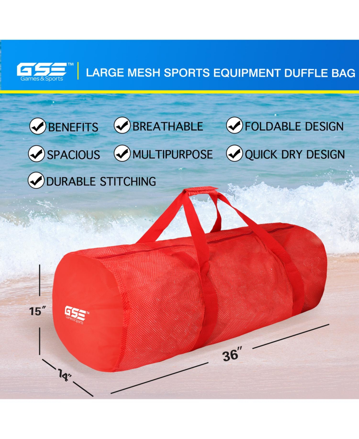 Large Mesh Sports Equipment Duffel Bag, Scuba Bag with Zipper for Diving Equipment, Gym Gear (Several Colors Available) - Re