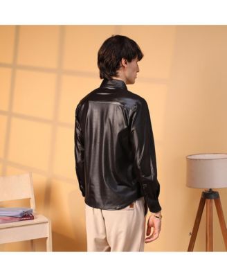 Men's Obsidian Black Solid Suede Shirt