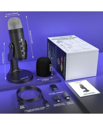 Wireless USB Microphone for iPhone, PC, iPad, Android, Condenser Mic with Mute, Echo Monitor, Volume Gain for Podcast, ASMR, Gaming