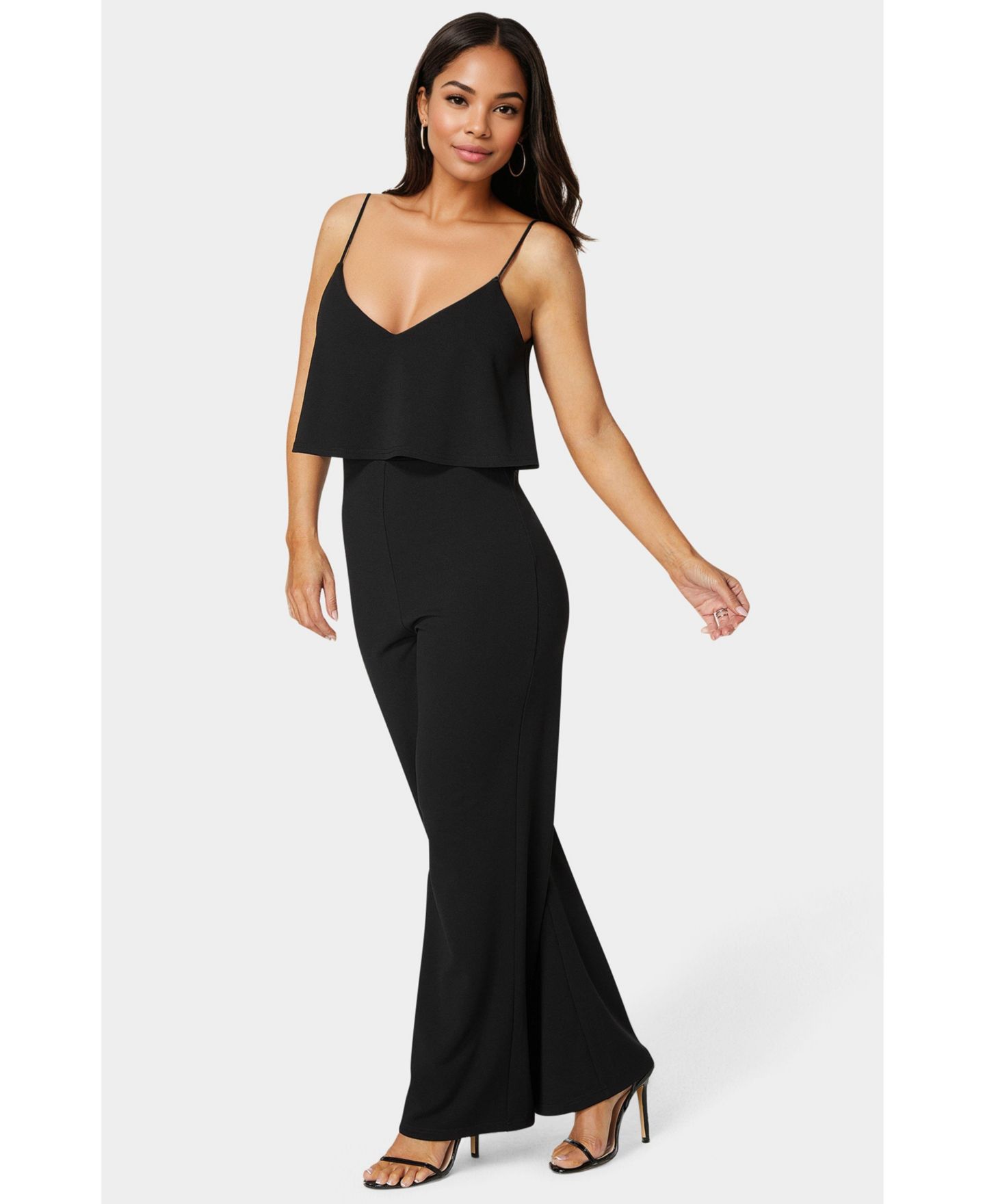 Женский комбинезон Bebe Ruffle Wide Leg Jumpsuit, цвет: Чёрный — фото 2