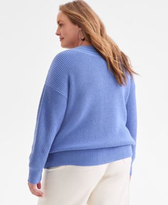 Plus Size V-Neck Stitch Detail Sweater, Macy's Exclusive