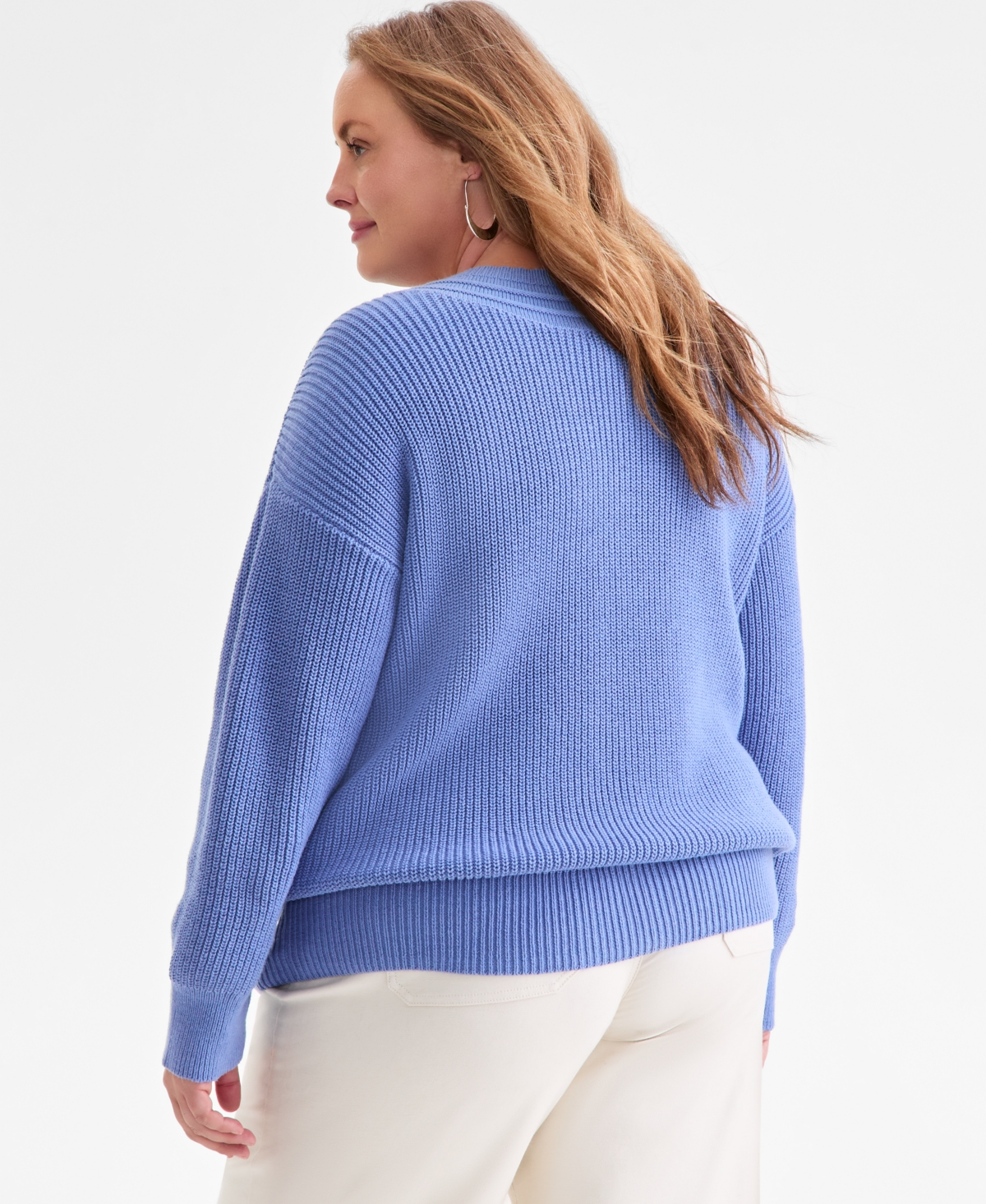 Style & Co Plus Size V-neck Stitch Detail Sweater, Macy's Exclusive In Blue