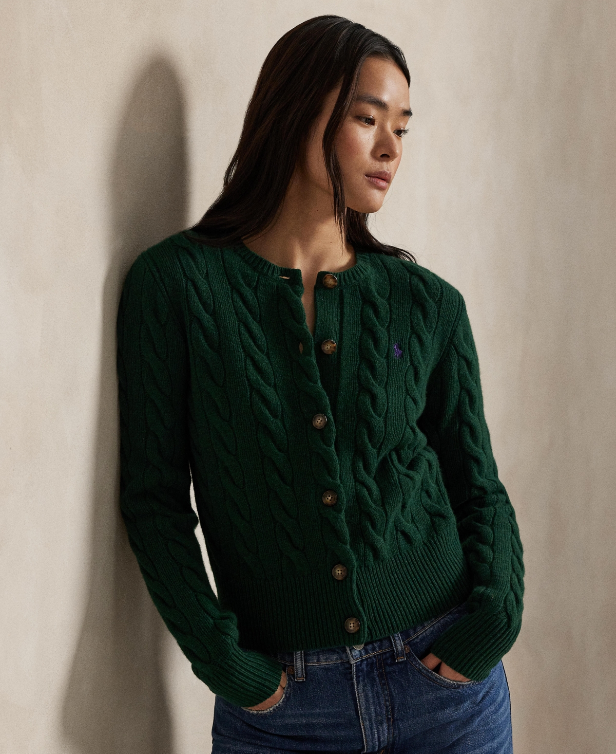 Polo Ralph Lauren Wool And Cashmere Cable-knit Cardigan In Green