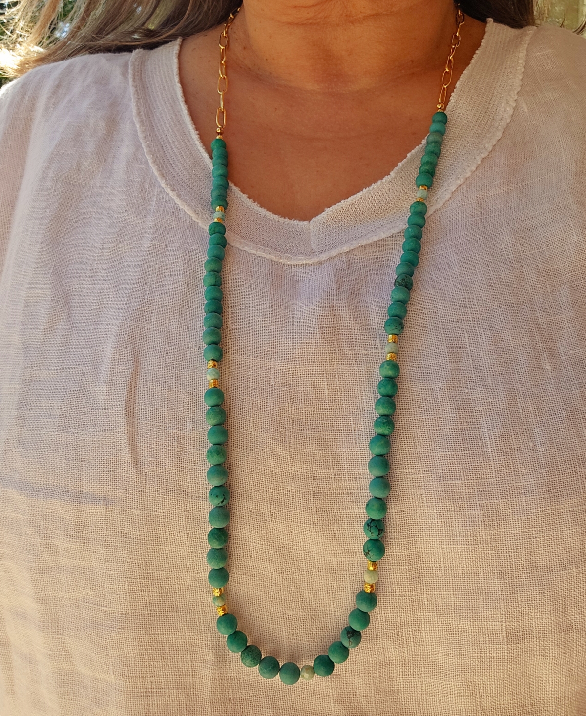 Minu Jewels Gold-tone Turquoise & Amazonite 30" Statement Necklace In Blue