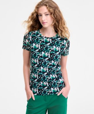 Women's Printed-Mesh Short-Sleeve Tee
