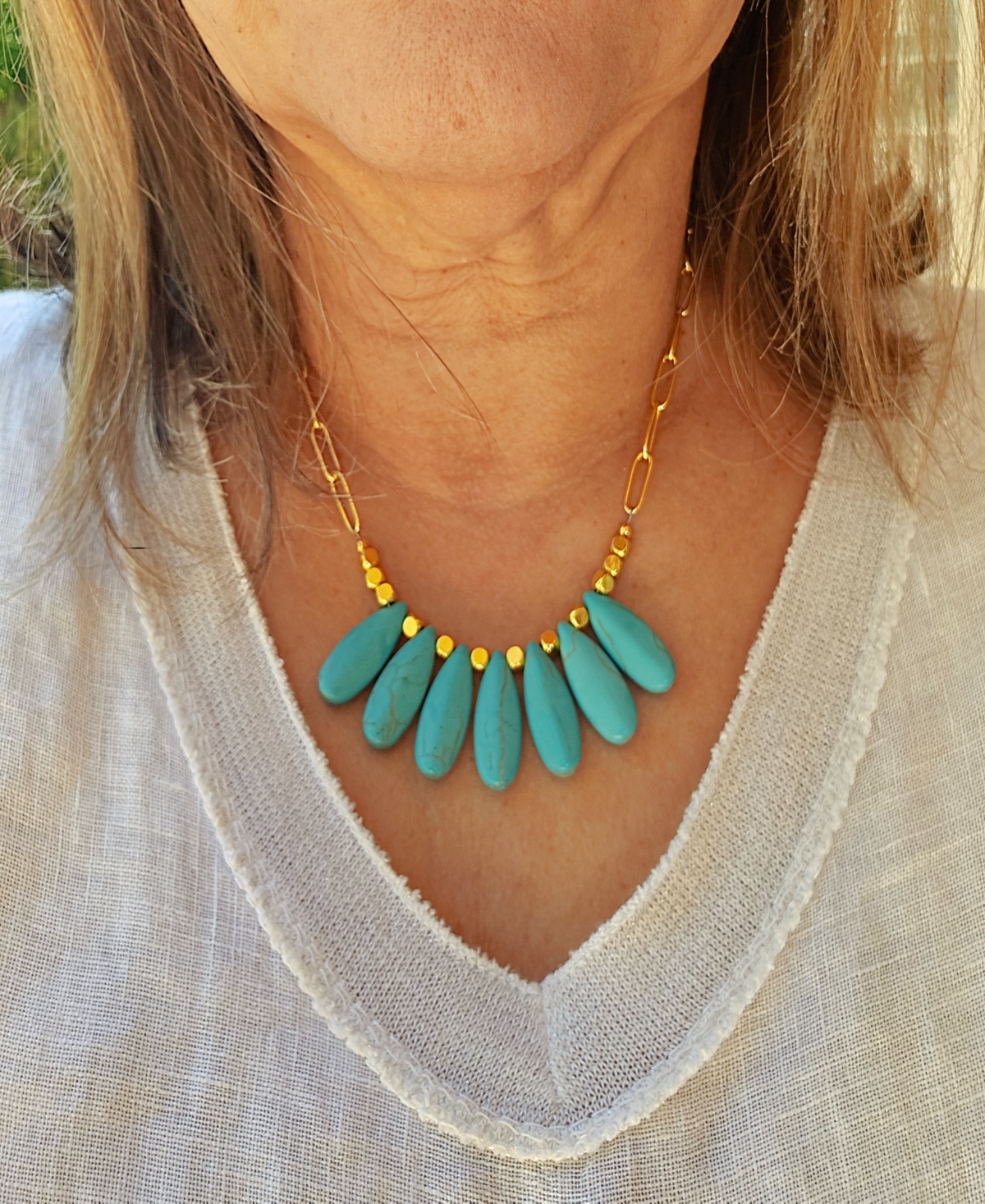 Minu Jewels Gold-tone Turquoise Statement Necklace, 16" + 1" Extender In Blue