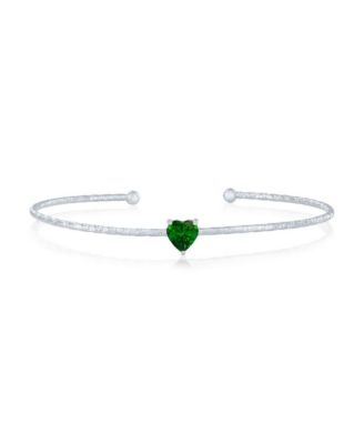 Sterling Silver, Birthstone CZ Heart Bangle