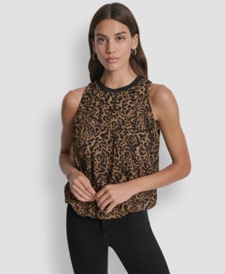 Women's Printed Bubble-Hem Sleeveless Top