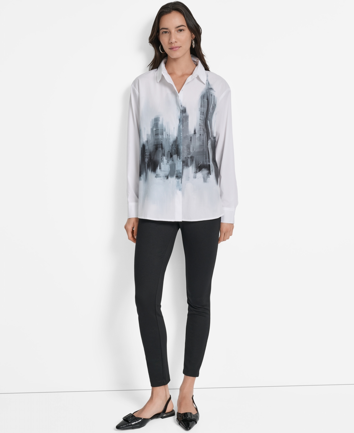 Dkny City Skyline Cotton Button-up Shirt In White