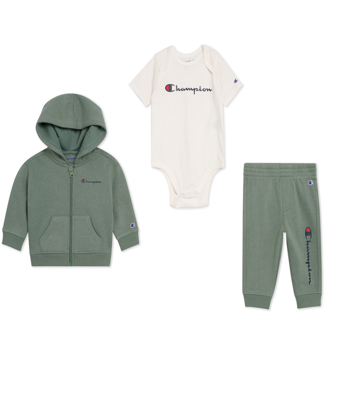 Champion Baby Boys 3-piece Short Sleeve Bodysuit, Hoodie And Joggers Set In Multi