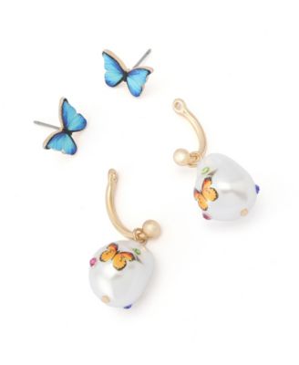 Faux Stone Backyard Butterfly Barbell Earrings